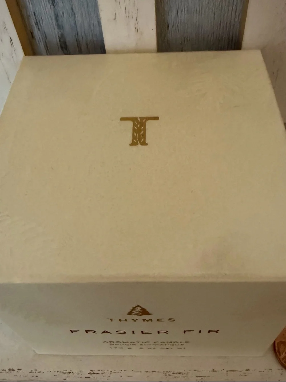 Thymes Fraiser Fir 6oz Aromatic Candle New In Box White Ribbed Jar 1-wick